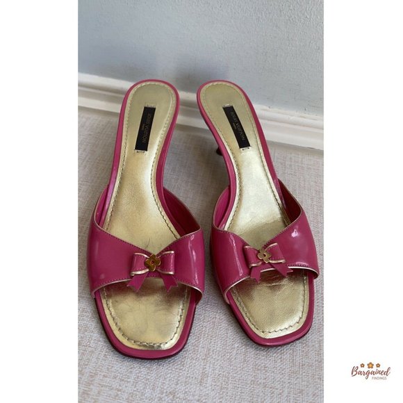 Authentic Louis Vuitton Mules Pink Patent Leather Flower Open Toe Sandals 7.5 - Picture 11 of 13